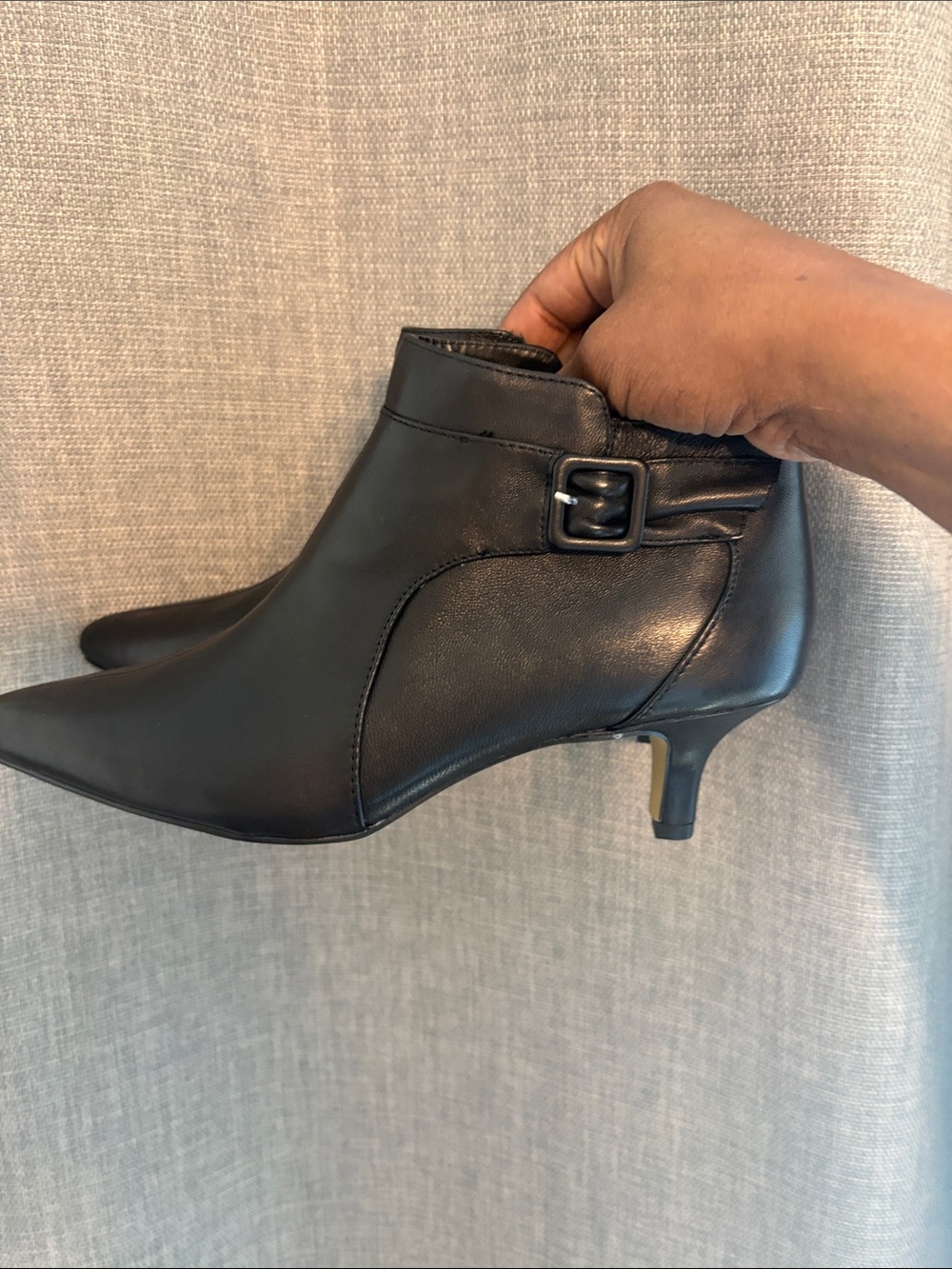 Bella Vita Black Pointed Toe Ankle Booties with Buckle Detail